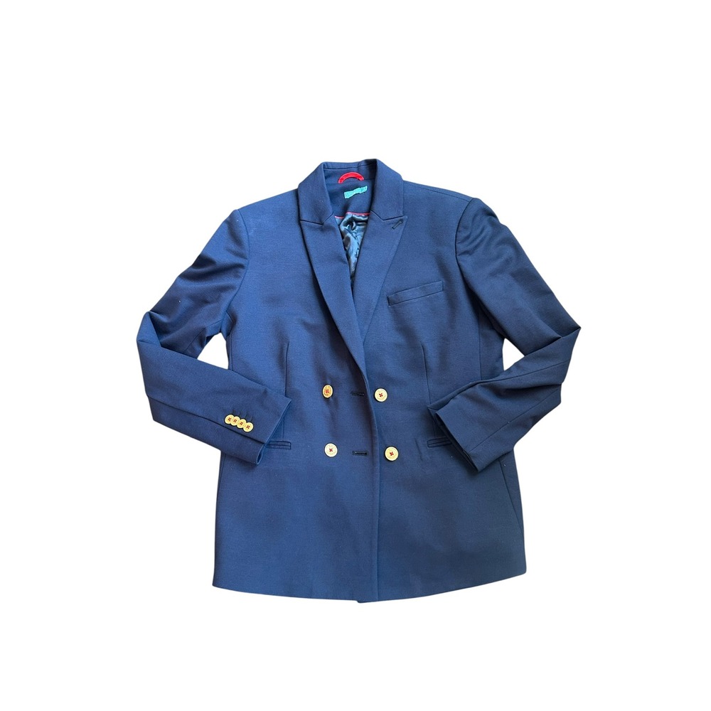 J.McLaughlin Navy Blue Double Breasted Blazer Jacket Gold Buttons Women's Size 6